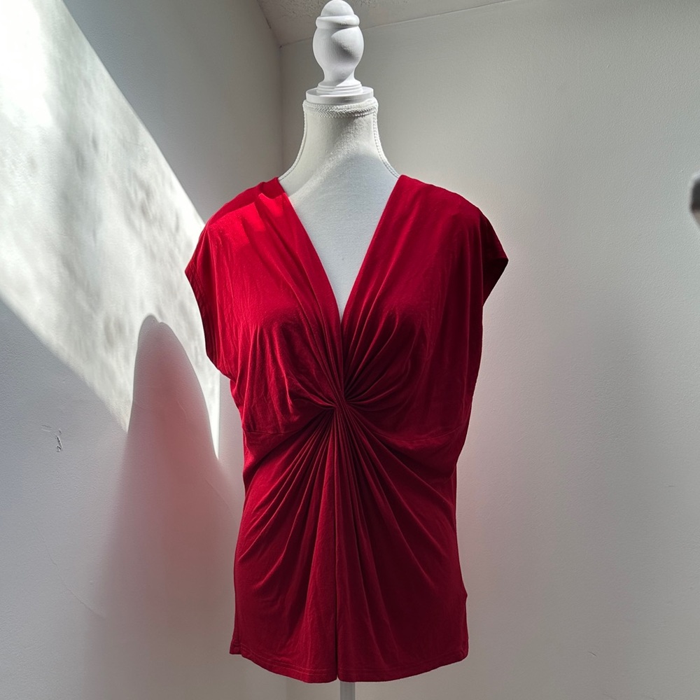JESSICA Red‎ Y2K Romantic Whimsigoth Front Twist Vneck Short Sleeve Size Large